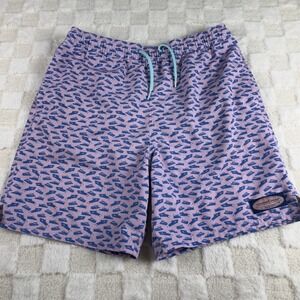 Vineyard‎ Vines Mens Boat Print Shorts Swim Trunks Pink Blue L